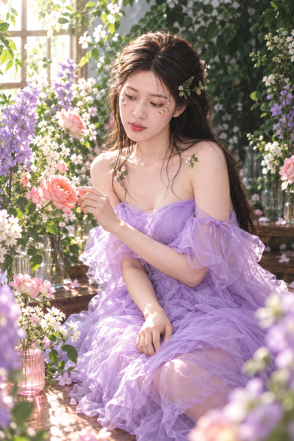 指尖触花